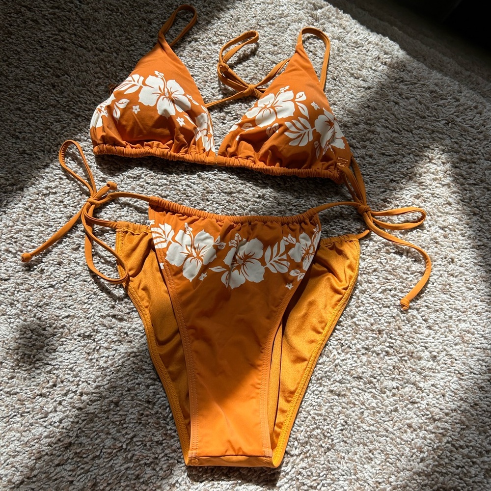 Orange Billabong Floral String Bikini Set